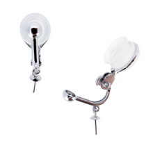 Load image into Gallery viewer, #12 国産 銀製 《ソフト》クリップ式イヤリング 突刺し付き ロジウムプレート ブラ