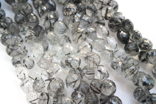 画像をギャラリービューアに読み込む, (半連/1連)上質 ブラックルチルクォーツ トルマリンインクォーツ ファセットオニオン
