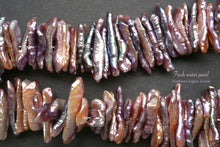 画像をギャラリービューアに読み込む, (1/4連,1/2連,1連)上質 淡水パール オレンジパープル 真ん中穴 ビワ風