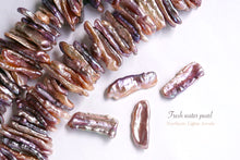 画像をギャラリービューアに読み込む, (1/4連,1/2連,1連)上質 淡水パール オレンジパープル 真ん中穴 ビワ風