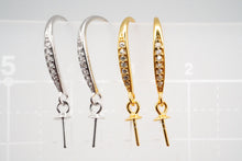 画像をギャラリービューアに読み込む, (ロジウム/K18メッキ) 銀製 キュービックジルコニア付き フックピアス SV925 パーツ