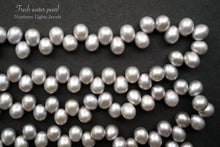 画像をギャラリービューアに読み込む, (1連40cm)淡水パール ぷっくりドロップ〜ライス クレオ穴 グレー@56円