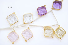 画像をギャラリービューアに読み込む, (A,B-2/8粒)宝石質 4種クォーツ スクエア バックカービング SV925+K18GP 枠付き ダブルループ