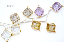 画像をギャラリービューアに読み込む, (A,B-2/8粒)宝石質 4種クォーツ スクエア バックカービング SV925+K18GP 枠付き ダブルループ