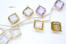 画像をギャラリービューアに読み込む, (A,B-2/8粒)宝石質 4種クォーツ スクエア バックカービング SV925+K18GP 枠付き ダブルループ