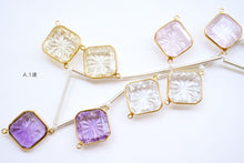 画像をギャラリービューアに読み込む, (A,B-2/8粒)宝石質 4種クォーツ スクエア バックカービング SV925+K18GP 枠付き ダブルループ