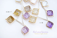画像をギャラリービューアに読み込む, (A,B-2/8粒)宝石質 4種クォーツ スクエア バックカービング SV925+K18GP 枠付き ダブルループ