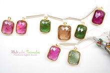 画像をギャラリービューアに読み込む, (No.1-10)上質 マルチカラー トルマリン 銀枠K18GP 丸カン付き クッション チェッカーカット