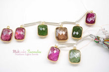 画像をギャラリービューアに読み込む, (No.1-10)上質 マルチカラー トルマリン 銀枠K18GP 丸カン付き クッション チェッカーカット