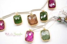 画像をギャラリービューアに読み込む, (No.1-10)上質 マルチカラー トルマリン 銀枠K18GP 丸カン付き クッション チェッカーカット