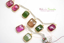 画像をギャラリービューアに読み込む, (No.1-10)上質 マルチカラー トルマリン 銀枠K18GP 丸カン付き クッション チェッカーカット