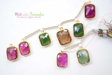 画像をギャラリービューアに読み込む, (No.1-10)上質 マルチカラー トルマリン 銀枠K18GP 丸カン付き クッション チェッカーカット