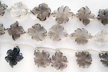 画像をギャラリービューアに読み込む, (フロント穴/2つ穴)宝石質 スモーキークォーツ お花 フラワーカービング