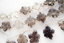 画像をギャラリービューアに読み込む, (フロント穴/2つ穴)宝石質 スモーキークォーツ お花 フラワーカービング