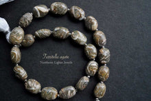 Load image into Gallery viewer, (半連/1連)上質 ツリテラ アゲート 巻き貝 化石 ファセット オーバル マイクロカット