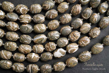 Load image into Gallery viewer, (半連/1連)上質 ツリテラ アゲート 巻き貝 化石 ファセット オーバル マイクロカット