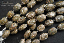 Load image into Gallery viewer, (半連/1連)上質 ツリテラ アゲート 巻き貝 化石 ファセット オーバル マイクロカット
