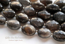 Load image into Gallery viewer, (半連/1連)宝石質 ゴールデンシーン ブラックムーンストーン マイクロカット ファセットオーバル