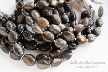Load image into Gallery viewer, (半連/1連)宝石質 ゴールデンシーン ブラックムーンストーン マイクロカット ファセットオーバル