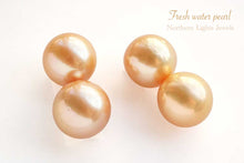 Load image into Gallery viewer, (ペア)上質 淡水パール 片穴 ルース 染ゴールド 有核パール ラウンド