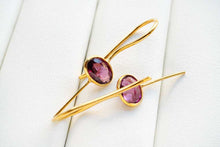 Load image into Gallery viewer, 宝石質 ジェムストーン ロードライトガーネット ヴェルメイユ 銀製+K18GP ピアス 柘榴石