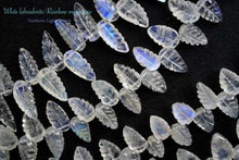 画像をギャラリービューアに読み込む, (半連/1連)上質 ホワイトラブラドライト レインボームーンストーン リーフカービング