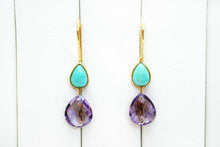 Load image into Gallery viewer, (#36-40)宝石質 ジェムストーン アリゾナ産 ターコイズ ヴェルメイユ 銀製+K18GP ピアス