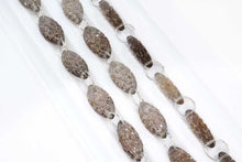 Load image into Gallery viewer, (2pc/1連)宝石質 スモーキークォーツ フラワーカービング マーキス ダブルホール