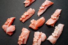 画像をギャラリービューアに読み込む, (#38-48) 天然色 ピンク珊瑚 お花 彫り フラワーカービング カボション ルース