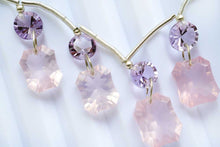 Load image into Gallery viewer, (4pcs/1連)宝石質 アメシスト&ローズクォーツ ロゼッタ コンケーブ ラウンド&レクタングル