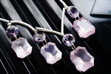 Load image into Gallery viewer, (4pcs/1連)宝石質 アメシスト&ローズクォーツ ロゼッタ コンケーブ ラウンド&レクタングル