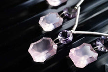 Load image into Gallery viewer, (4pcs/1連)宝石質 アメシスト&ローズクォーツ ロゼッタ コンケーブ ラウンド&レクタングル
