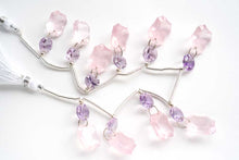 Load image into Gallery viewer, (4pcs/1連)宝石質 アメシスト&ローズクォーツ ロゼッタ コンケーブ ラウンド&レクタングル