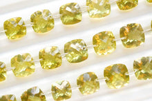 Load image into Gallery viewer, グリーンゴールド レモンクォーツ チェッカーカット クッション ダブルホール