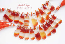 Load image into Gallery viewer, (2pc/10pc)オレンジ&ホワイト バンデッドアゲート ファセット ロングペアシェイプ