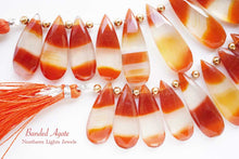 Load image into Gallery viewer, (2pc/10pc)オレンジ&ホワイト バンデッドアゲート ファセット ロングペアシェイプ