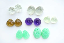 画像をギャラリービューアに読み込む, (No.50-64)宝石質 ジェムストーン ペアルース 上部前後穴/片穴 カービング