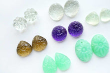 画像をギャラリービューアに読み込む, (No.50-64)宝石質 ジェムストーン ペアルース 上部前後穴/片穴 カービング