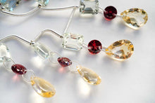 画像をギャラリービューアに読み込む, (6pcs/1連)宝石質 グリーンアメシスト ガーネット シトリン 2つ穴 ルースカット ミックス