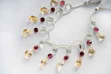 画像をギャラリービューアに読み込む, (6pcs/1連)宝石質 グリーンアメシスト ガーネット シトリン 2つ穴 ルースカット ミックス