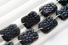 画像をギャラリービューアに読み込む, (2pc/1連)ブラックオニキス レクタングル ダブルホール フラワーカービング