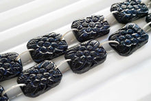 画像をギャラリービューアに読み込む, (2pc/1連)ブラックオニキス レクタングル ダブルホール フラワーカービング