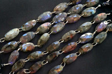 Load image into Gallery viewer, ピンクパープル系中心 ラブラドライト ダブルホール ファセットオーバル
