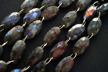 Load image into Gallery viewer, ピンクパープル系中心 ラブラドライト ダブルホール ファセットオーバル