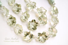 画像をギャラリービューアに読み込む, (2粒/1連)宝石質 グリーンアメシスト プラシオライト ダブルホール フラワーシェイプ