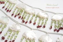 画像をギャラリービューアに読み込む, (2セット/1連)上質 マザーオブパール 雲&雨(ペリドット/ガーネット) ダブルホール