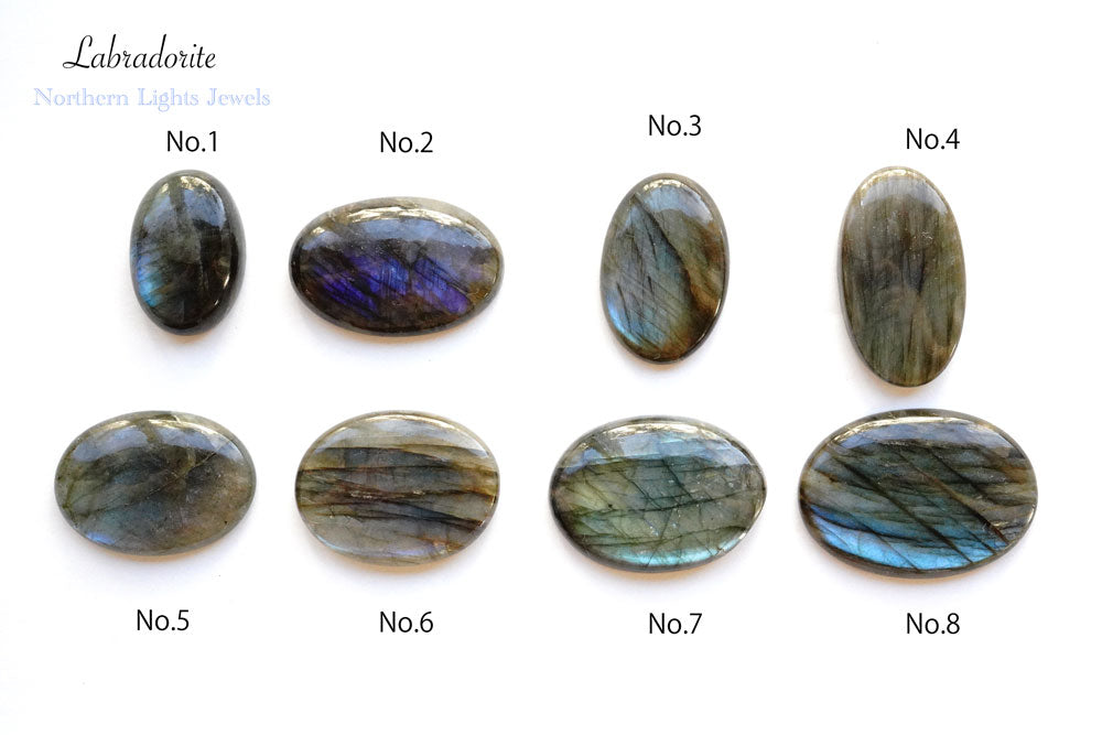 （粒売りNo.1〜8）ラブラドライト　穴無し　ルース　オーバルカボション