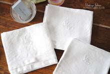 Load image into Gallery viewer, Made in France vintage fabric cloth white with initials embroidered