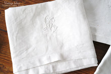 Load image into Gallery viewer, Made in France vintage fabric cloth white with initials embroidered