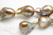 画像をギャラリービューアに読み込む, (15粒)淡水パール 天然色 ゴールド〜パープル オイスターバロック 25×17-29×19mm